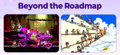 Nexon’s Beyond the Roadmap slide: a party fighting a boss, and a crowd on a stair into the clouds