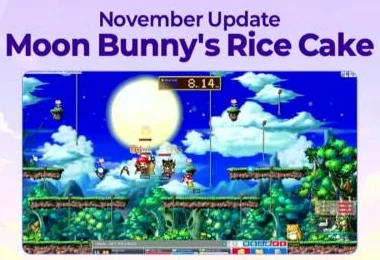 Nexon’s November Update slide for Moon Bunny’s Rice Cake: a party on floating platforms under a full moon