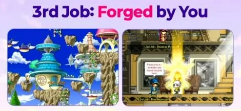 Nexon’s 3rd Job: Forged by You slide: Orbis among the clouds, and a 3rd job instructor’s room
