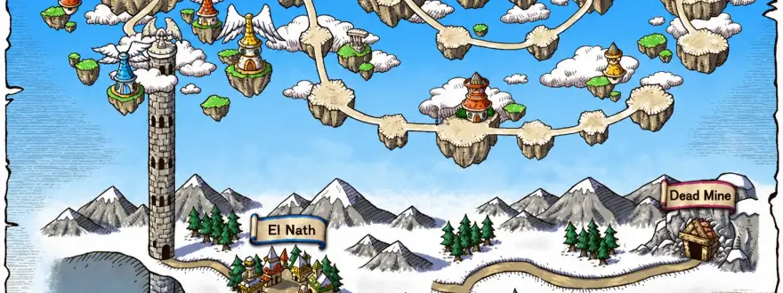 The painted map of Ossyria, with Orbis above El Nath and Dead Mine